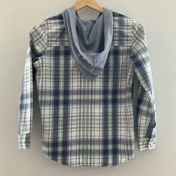 Lucky Brand Large (10-12) Plaid Hooded Shirt — Gray, Navy & Olive - Picture 4 of 8